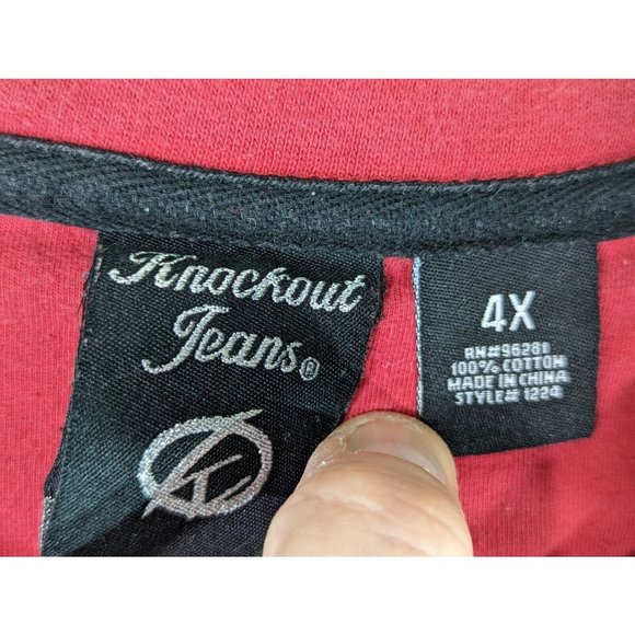 Knockout Jeans AOP Embroidered Tiger Head Hip Hop Streetwear 4XL Red Graphic Tee - Picture 6 of 6